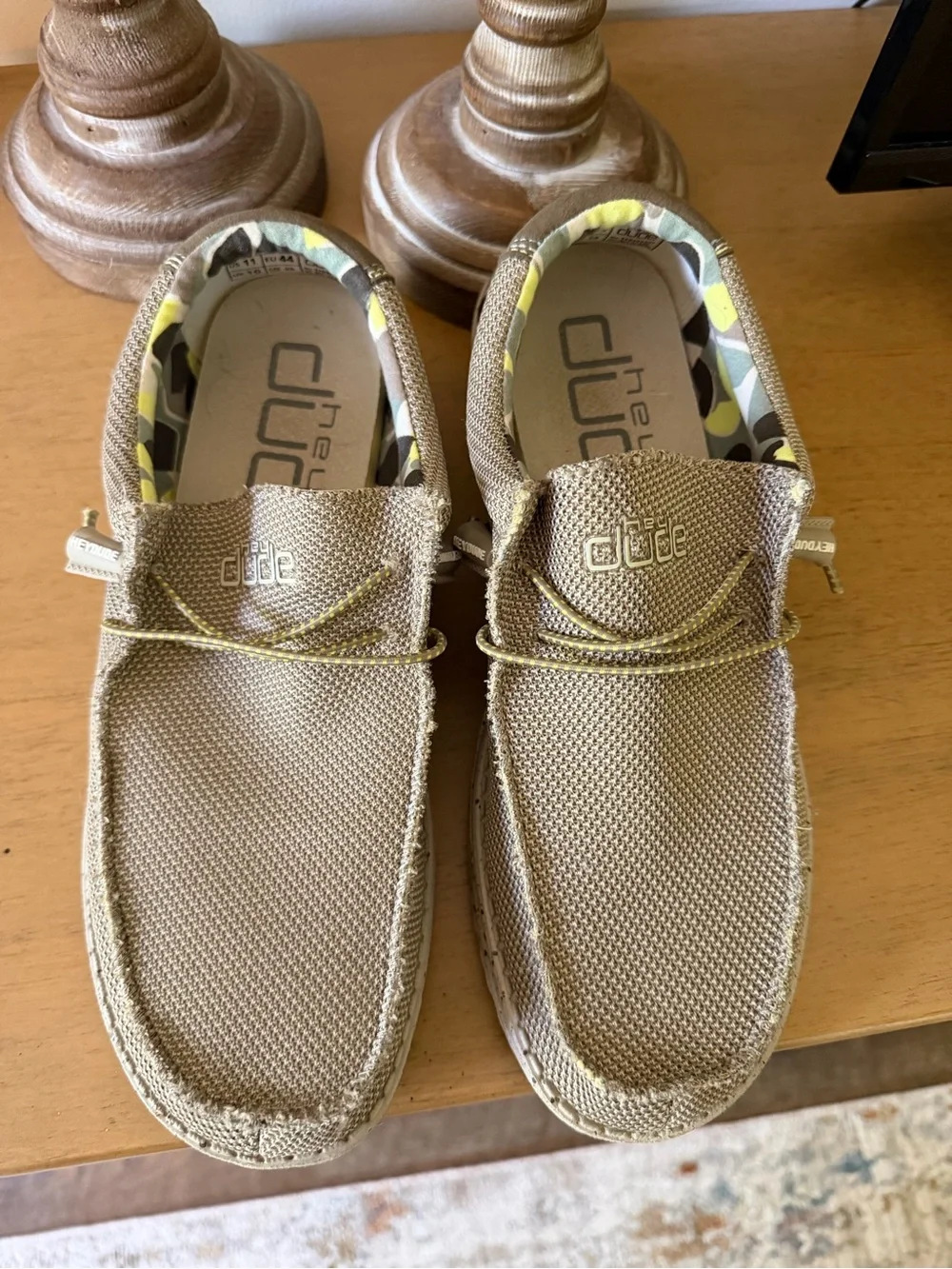 Hey Dude Men’s Slip-On Shoes in Khaki with Yellow Accent
